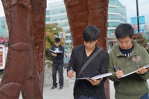 Students on the public art walk