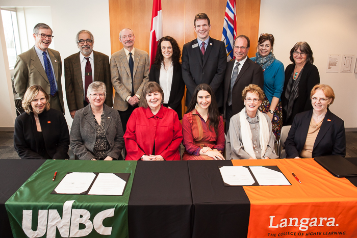 UNBC and Langara officials gather to commemorate the BSW partnership
