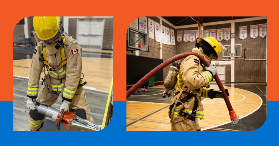 Firefighter fitness testing being conducted in Langara's gymnasium.