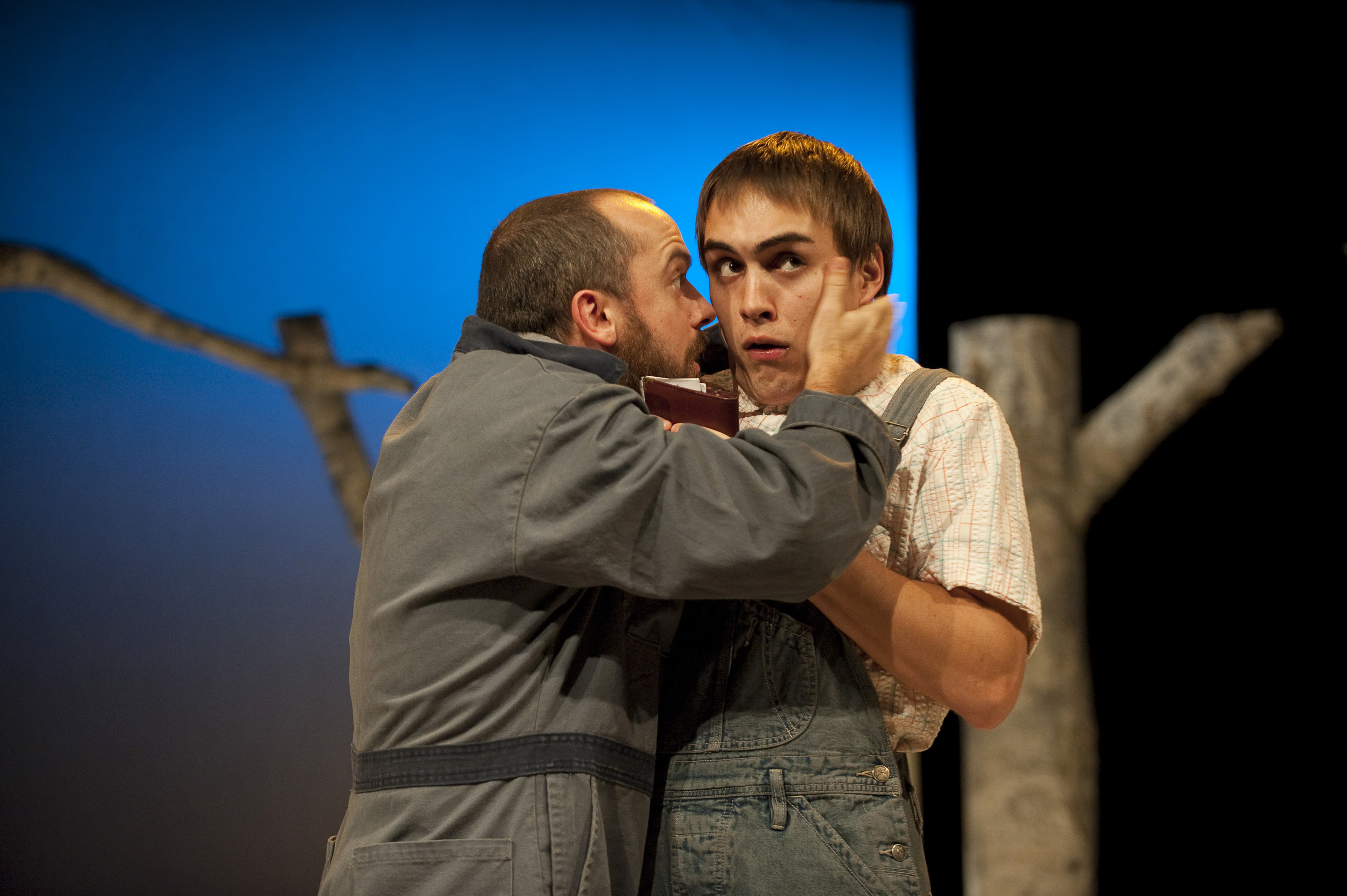 Raes Calvert as Clown and Byron Noble as Mr. Sheperd in Studio 58's A Winter's Tale (2009); Directed by Anita Rochon; Costumes by Marina Szijarto; Set by Christopher David Gauthier; Photo by David Cooper