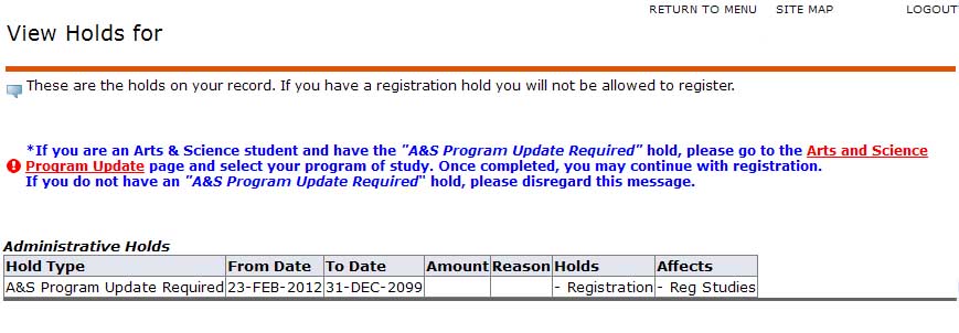 A&S Program Update Required Hold