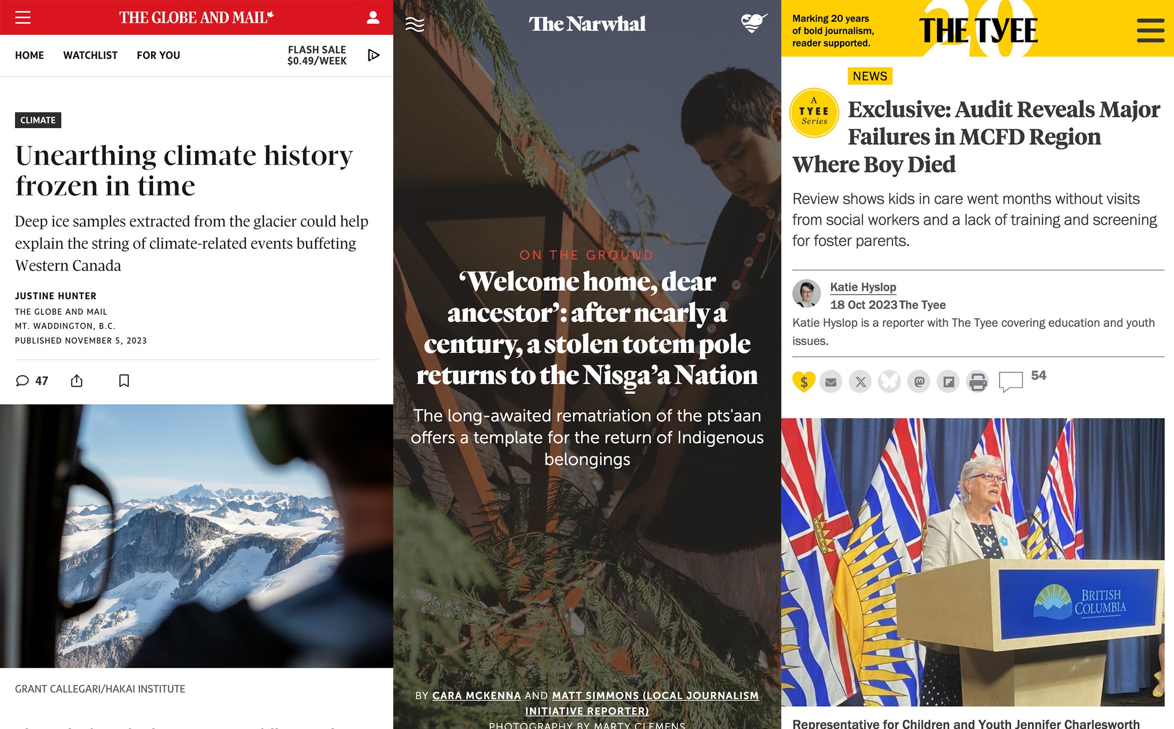 Clippings of nominated articles