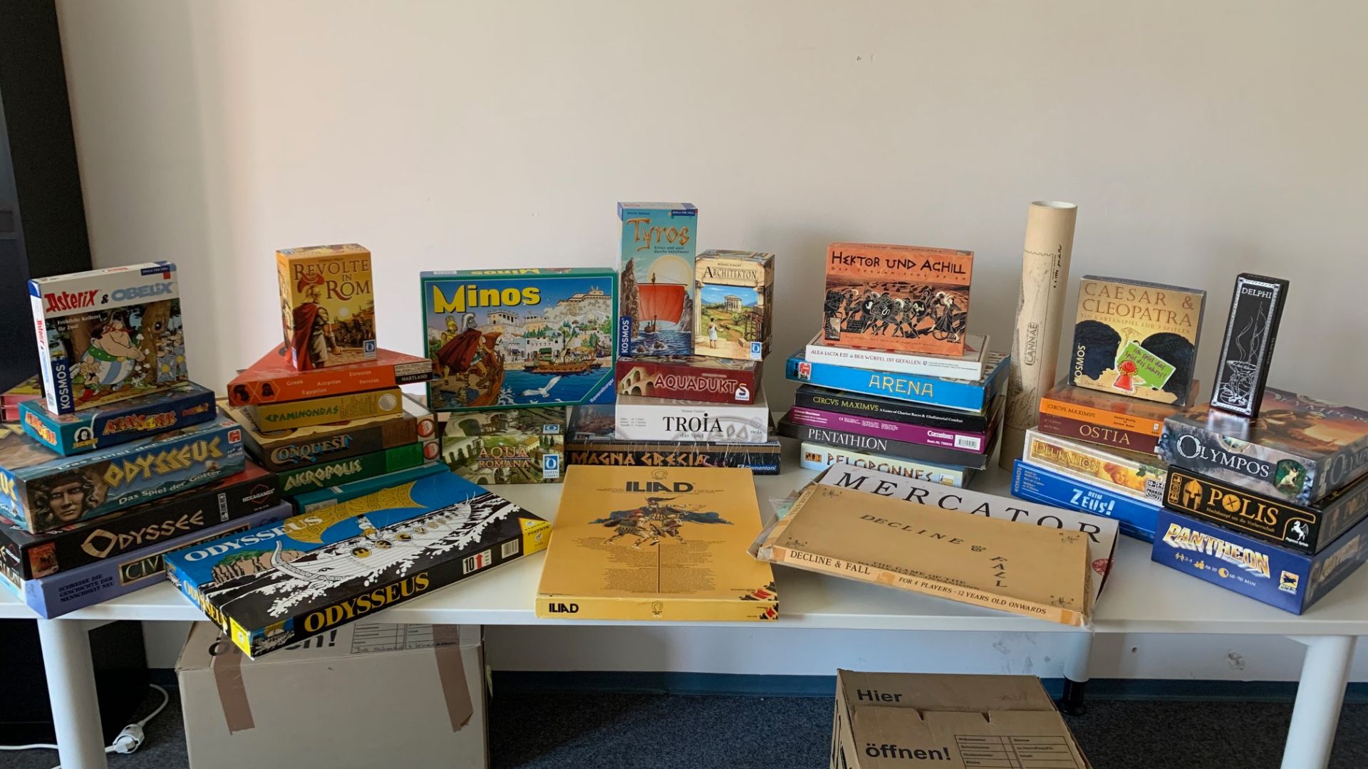 A collection of classical studies themed board games.