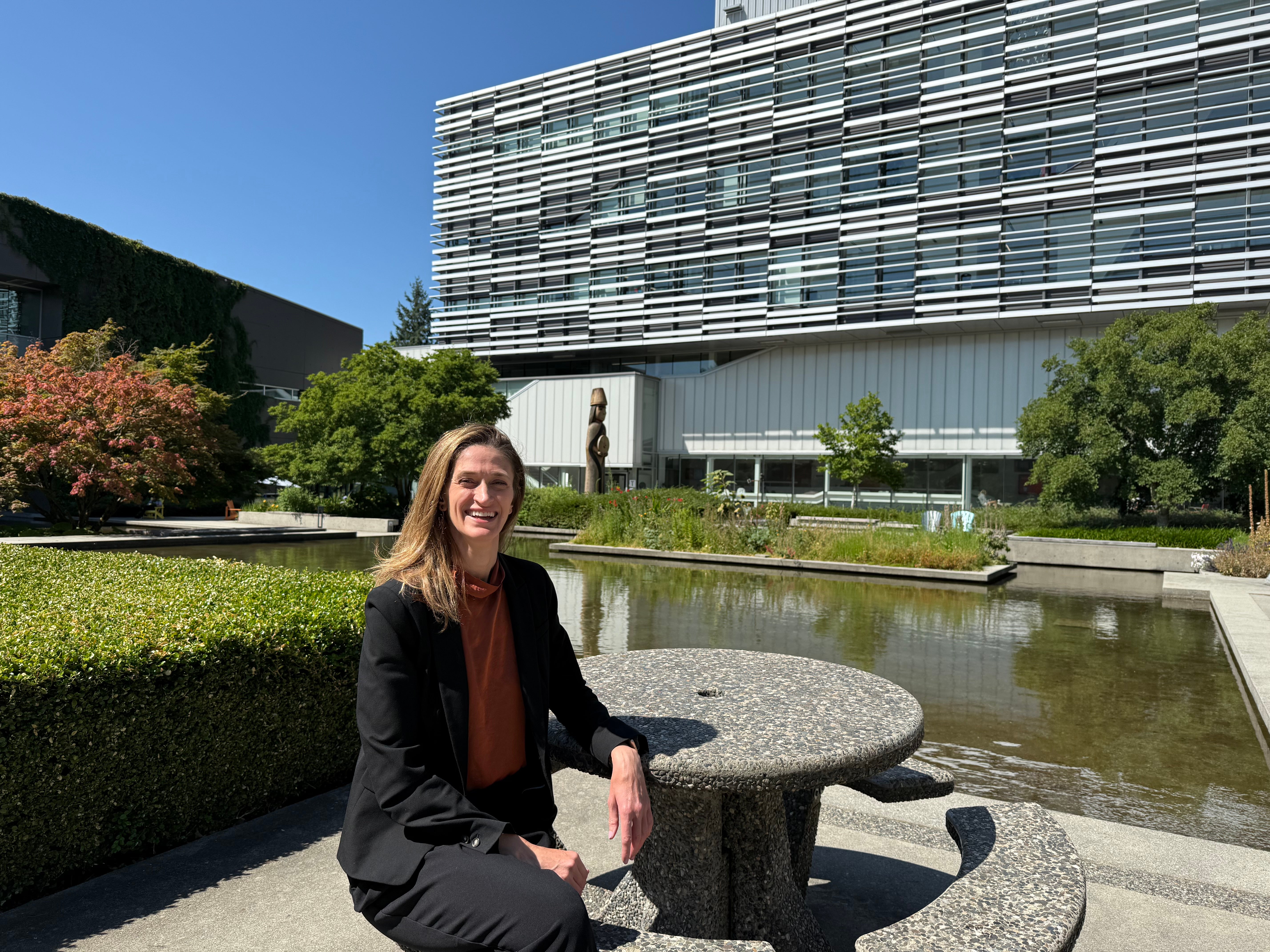 Dr. Laura Adams poses outside on the Langara main campus.