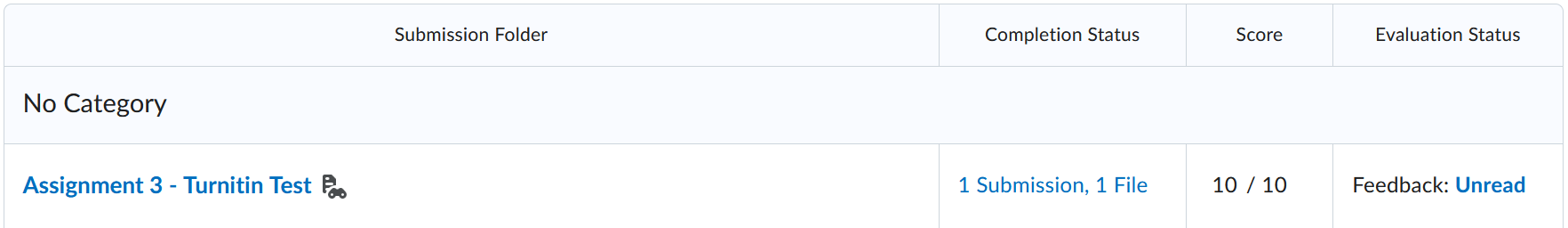 Screenshot of Brightspace assignment tool showing score and feedback link