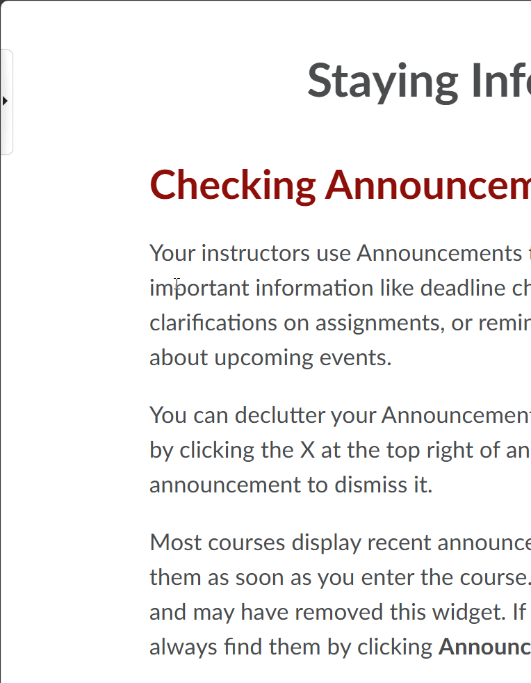 Animation of Brightspace side panel opening and closing