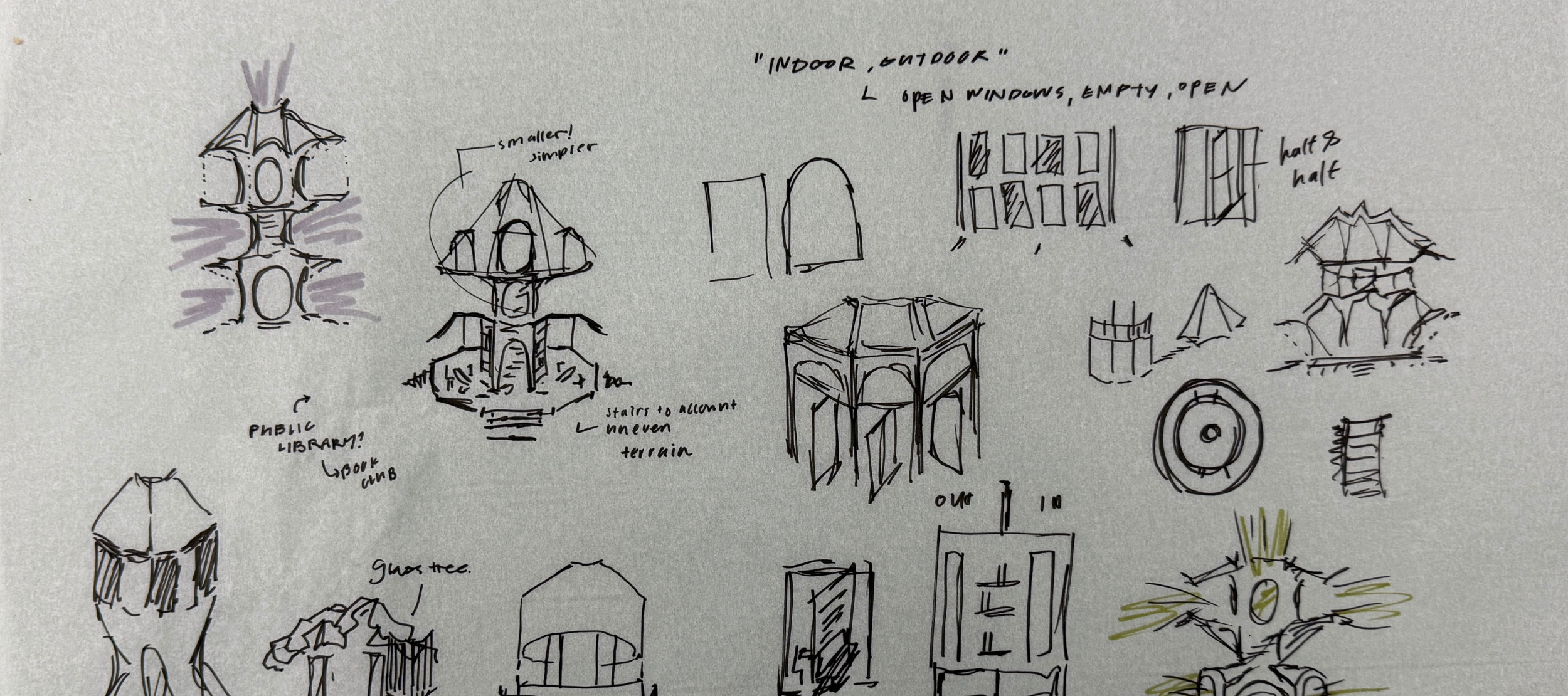 Hand sketches of architectural elements on white paper.