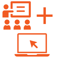 orange and transparent background showing mixed mode classroom options