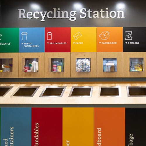 Recycling station on campus to help reduce waste and promote responsible disposal