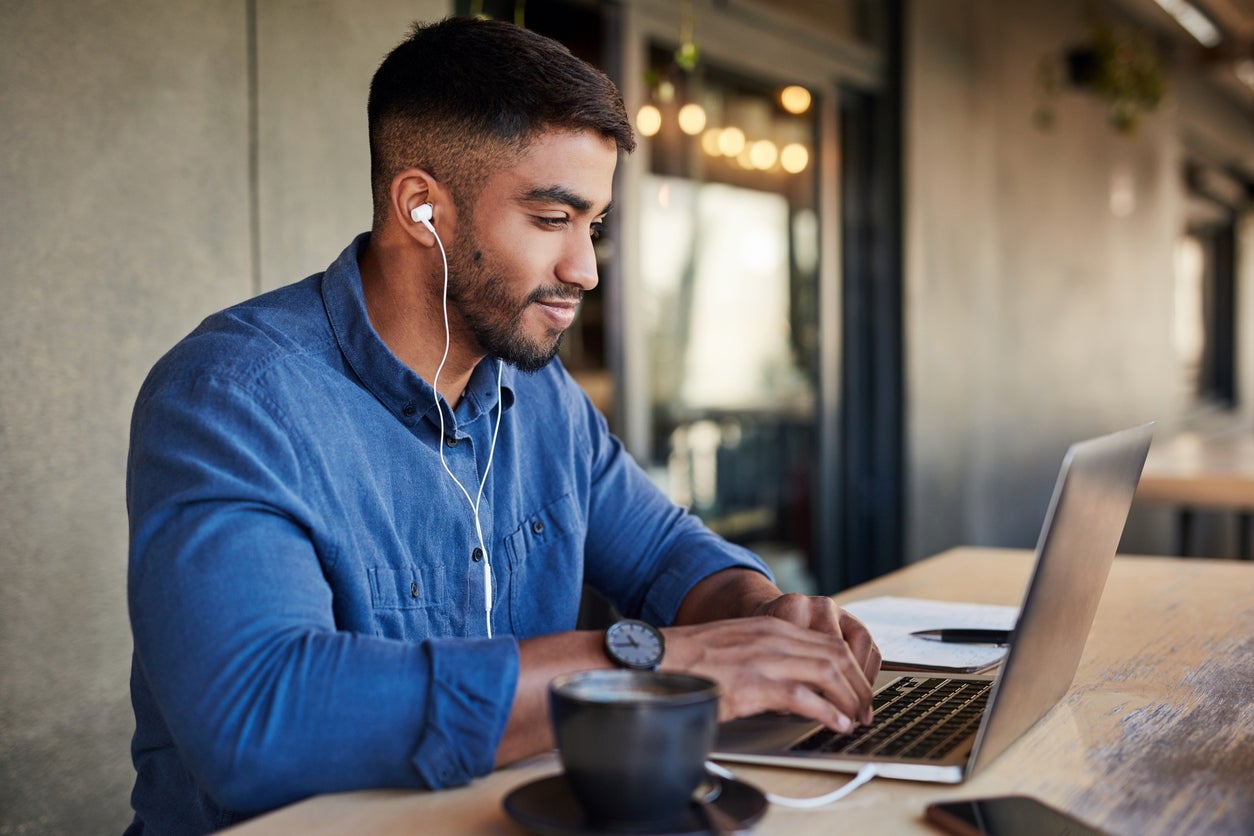 student working on laptop