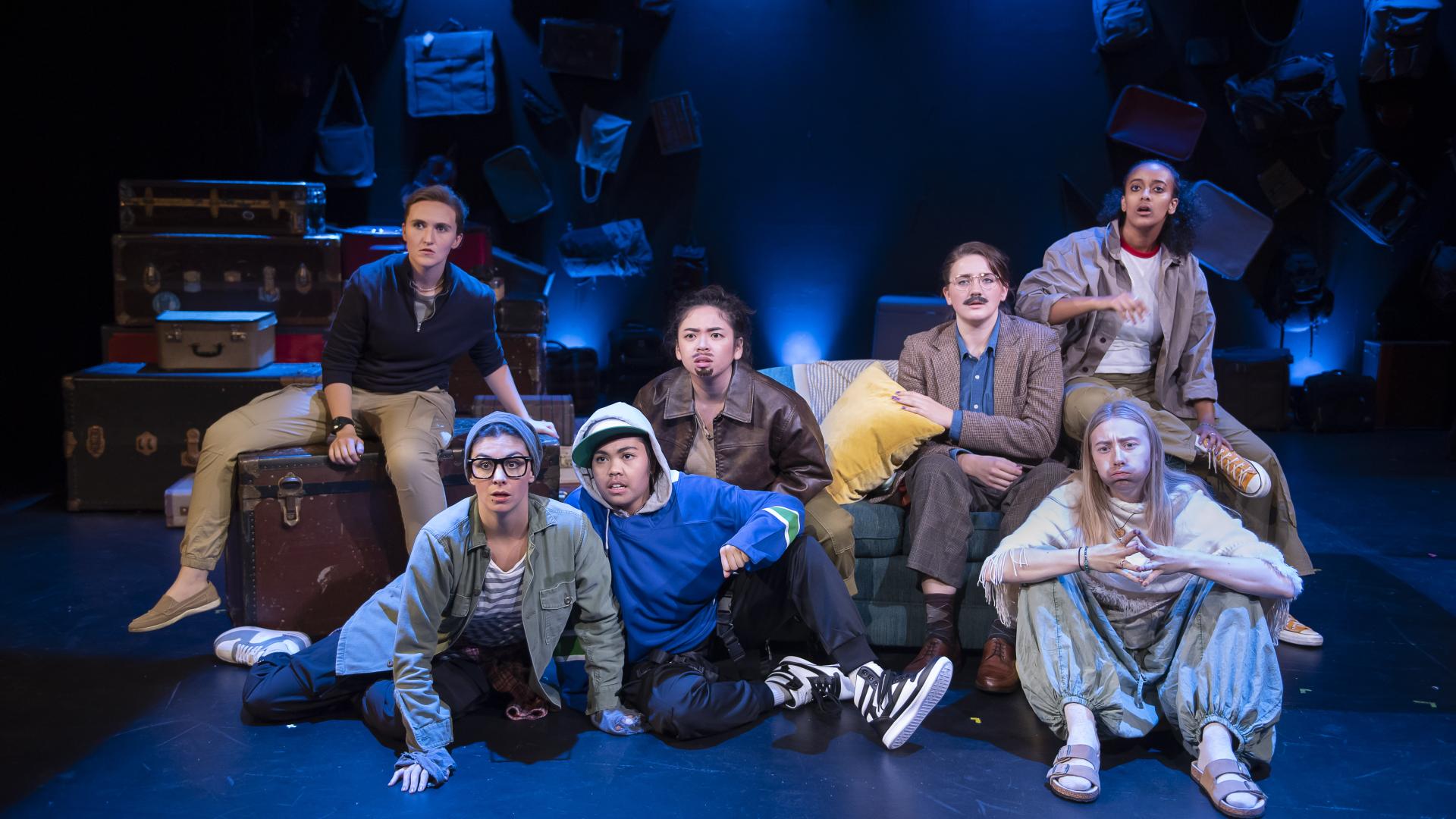  From left to right: Kathryn Kerby as Toby, Yorlene Bernido as Sean, Carol Chu as Marshall, Philippa Ryder as John, Ella Wood as Clark and Sewit Eden Haile as Isaac; Set and Props Design – Emerenne Saefkow; Assistant to the Set Designer – Kady Yeung*; Costume Design – Melissa McCowell; Assistant to the Costume Designer – Starlynn Chen*; Lighting Design – Gerald King; Assistant Lighting Design – Stefanie Lott; Photo by Emily Cooper.