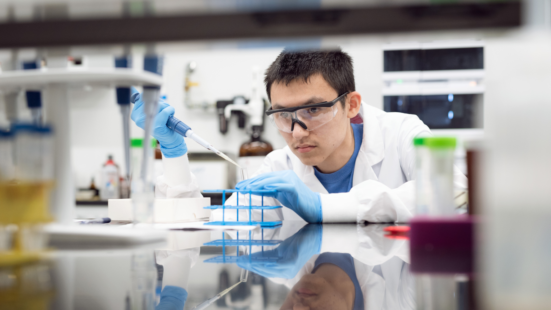 Student researching in a lab