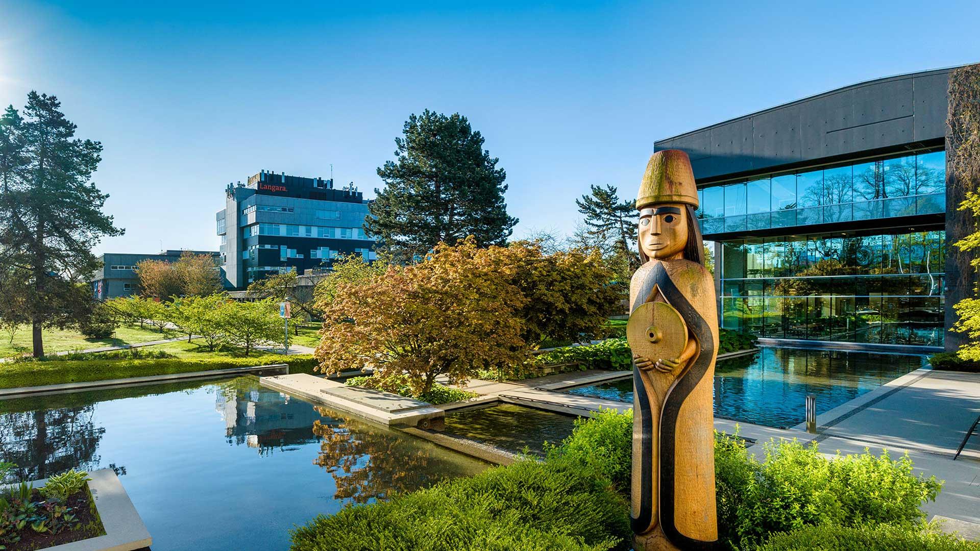Langara College showcasing the pond and house post