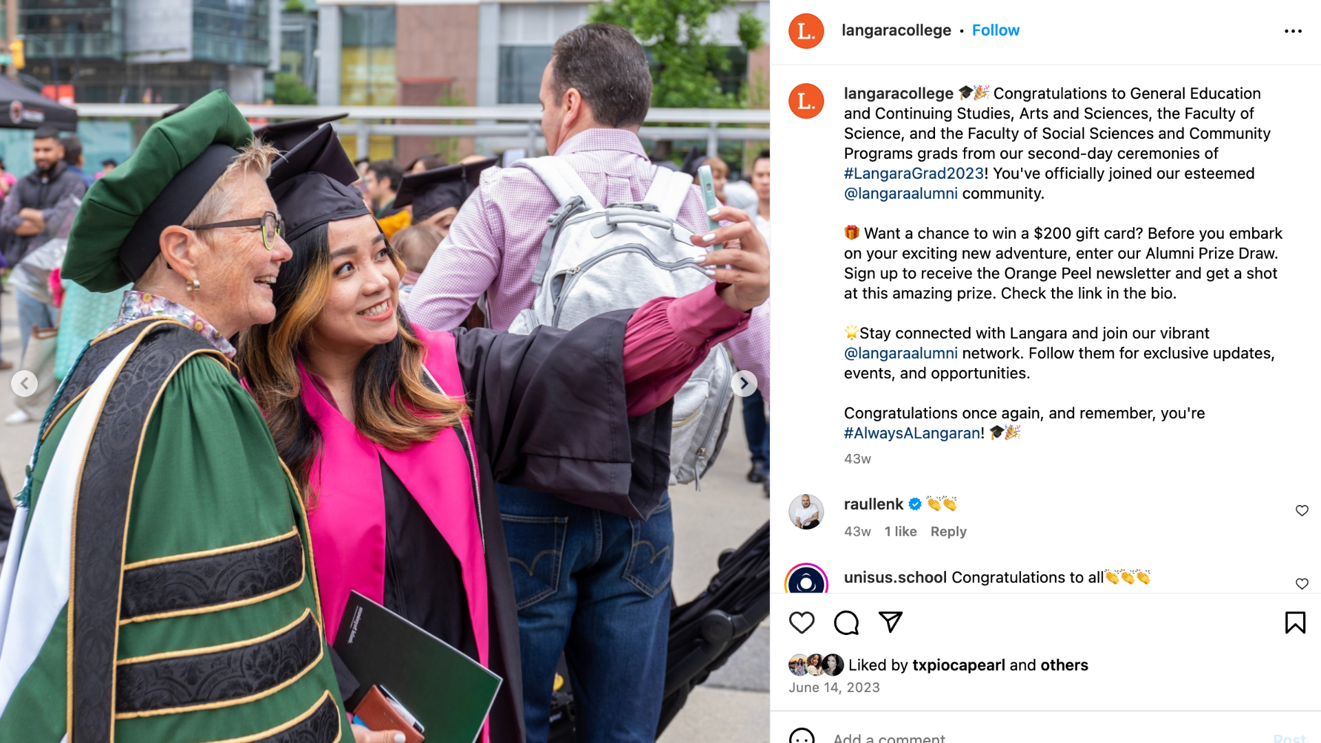 Social media post of President and CEO Dr. Paula Burns with student at convocation.