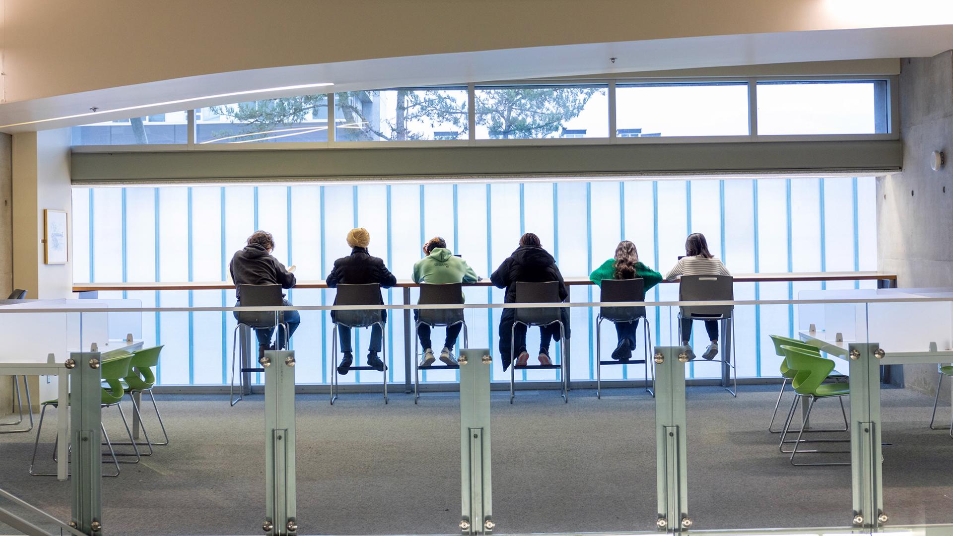 Students at the library studying 