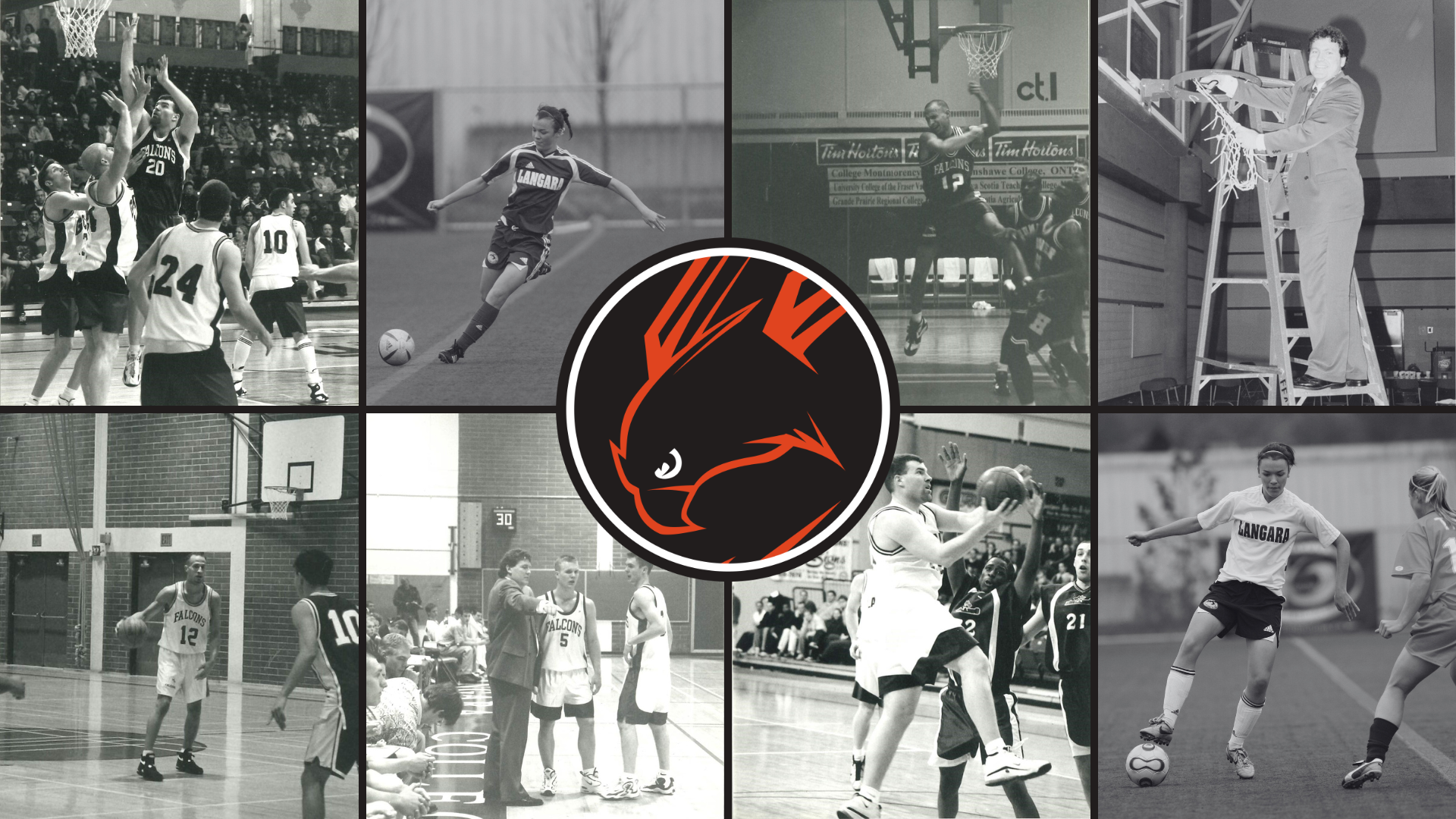 Photo collage of Langara Falcons alum during their time in the Athletics program.