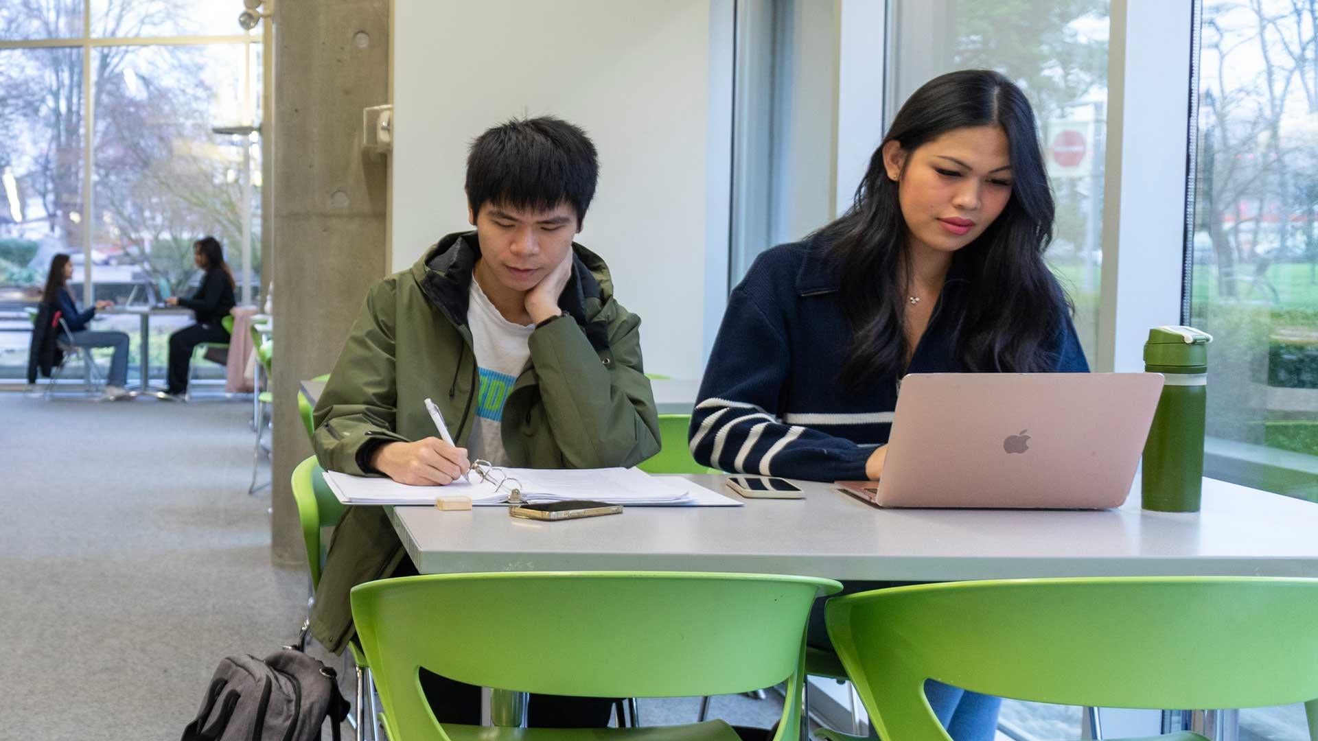 Students at the library learning