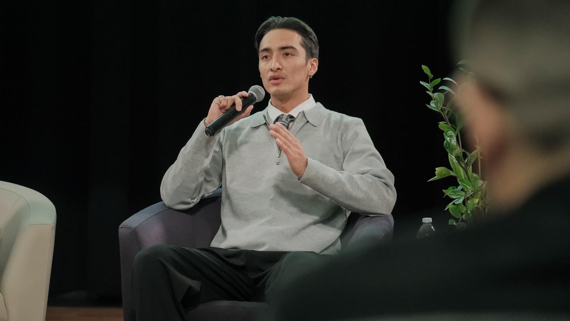 Student Diego Francois-Flores speaking at a panel during LangaraFest 2026.