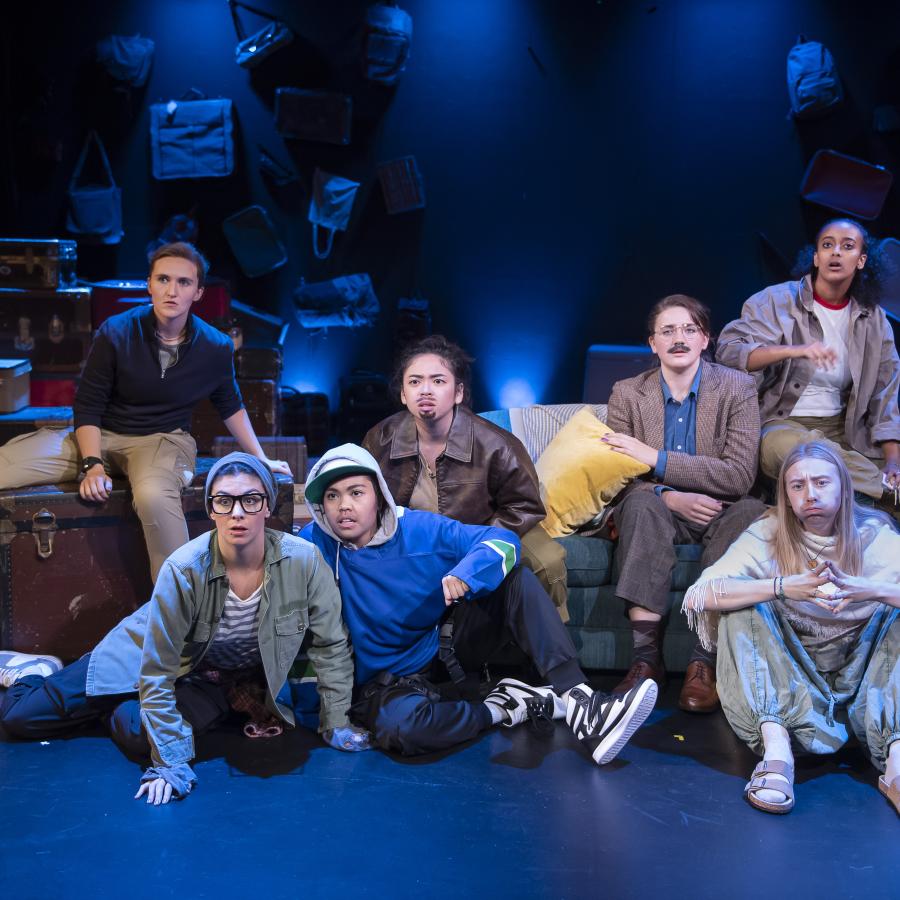  From left to right: Kathryn Kerby as Toby, Yorlene Bernido as Sean, Carol Chu as Marshall, Philippa Ryder as John, Ella Wood as Clark and Sewit Eden Haile as Isaac; Set and Props Design – Emerenne Saefkow; Assistant to the Set Designer – Kady Yeung*; Costume Design – Melissa McCowell; Assistant to the Costume Designer – Starlynn Chen*; Lighting Design – Gerald King; Assistant Lighting Design – Stefanie Lott; Photo by Emily Cooper.