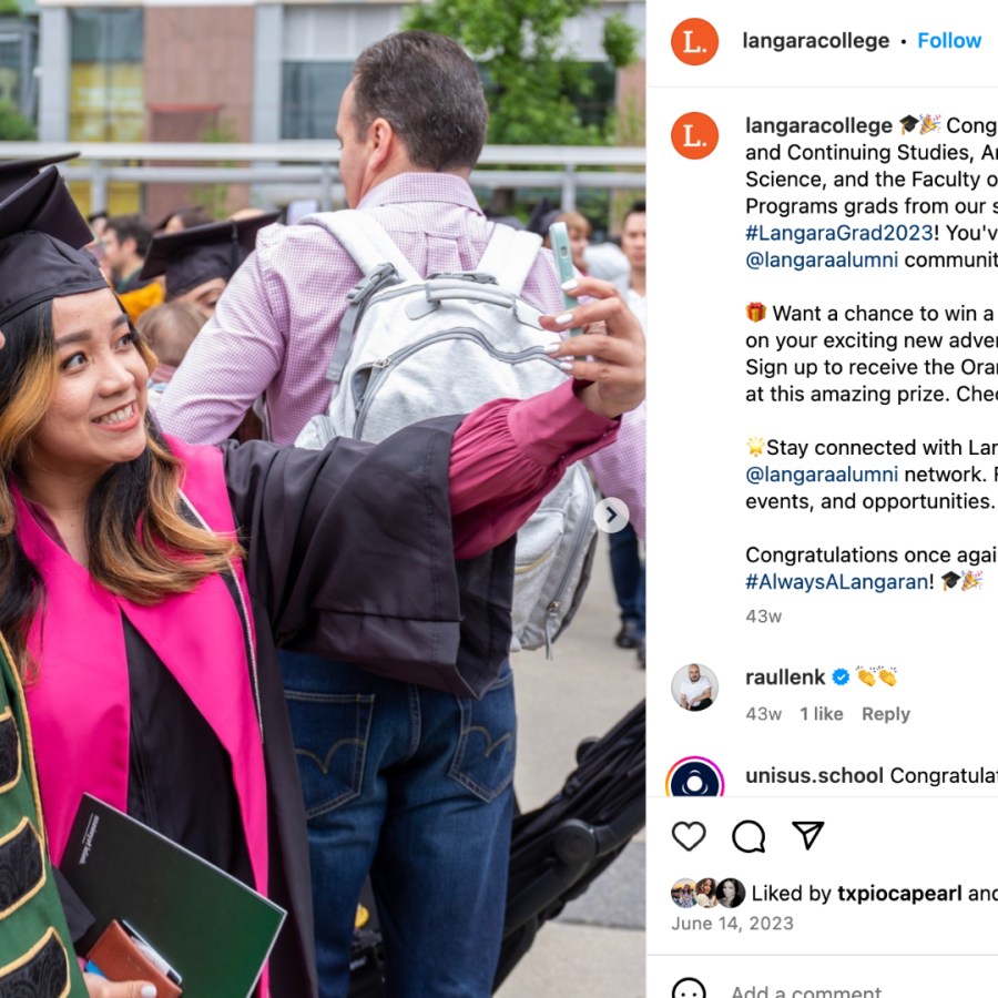 Social media post of President and CEO Dr. Paula Burns with student at convocation.