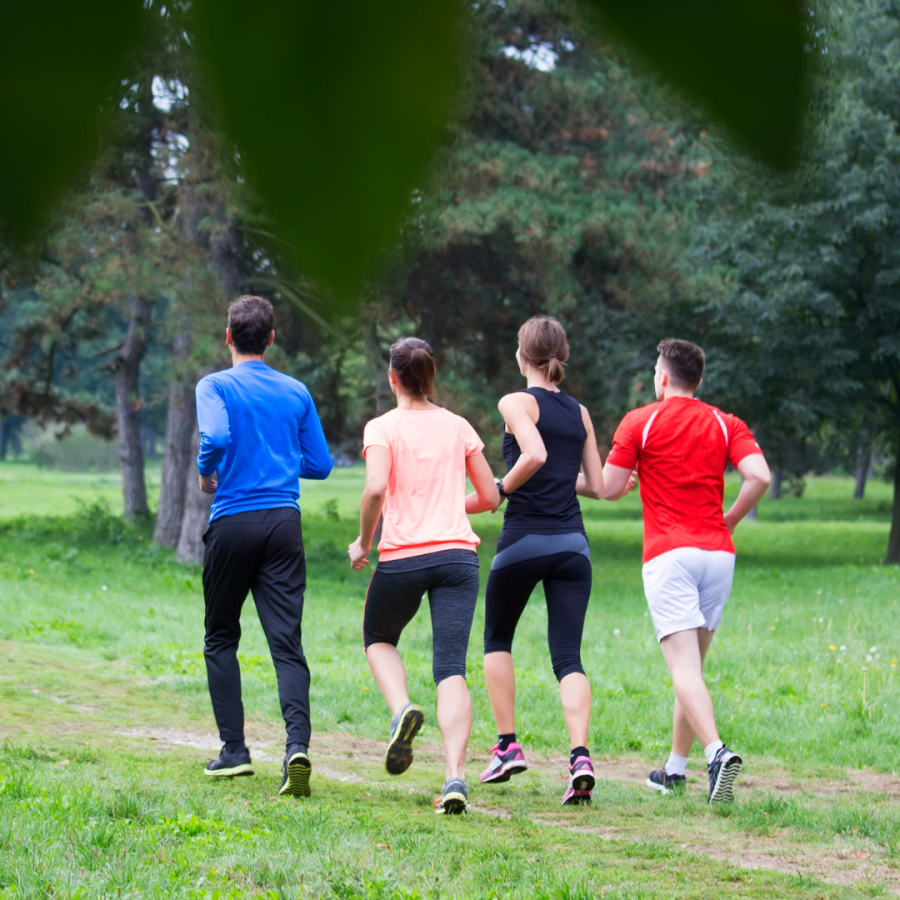 College students running.