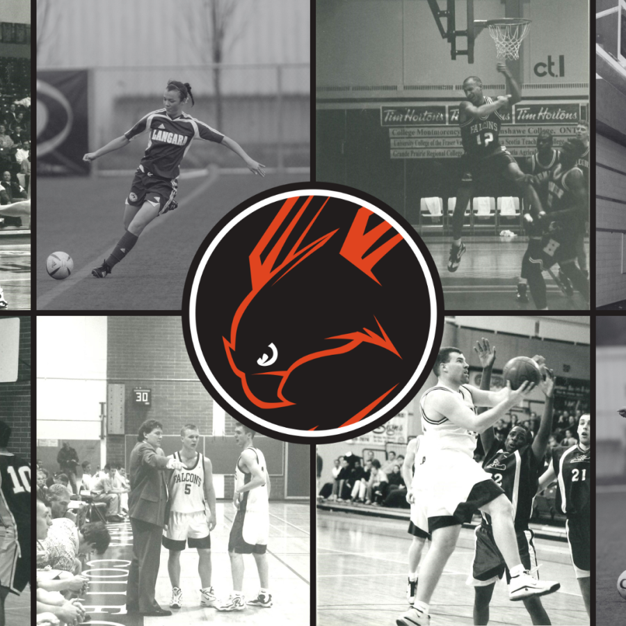 Photo collage of Langara Falcons alum during their time in the Athletics program.