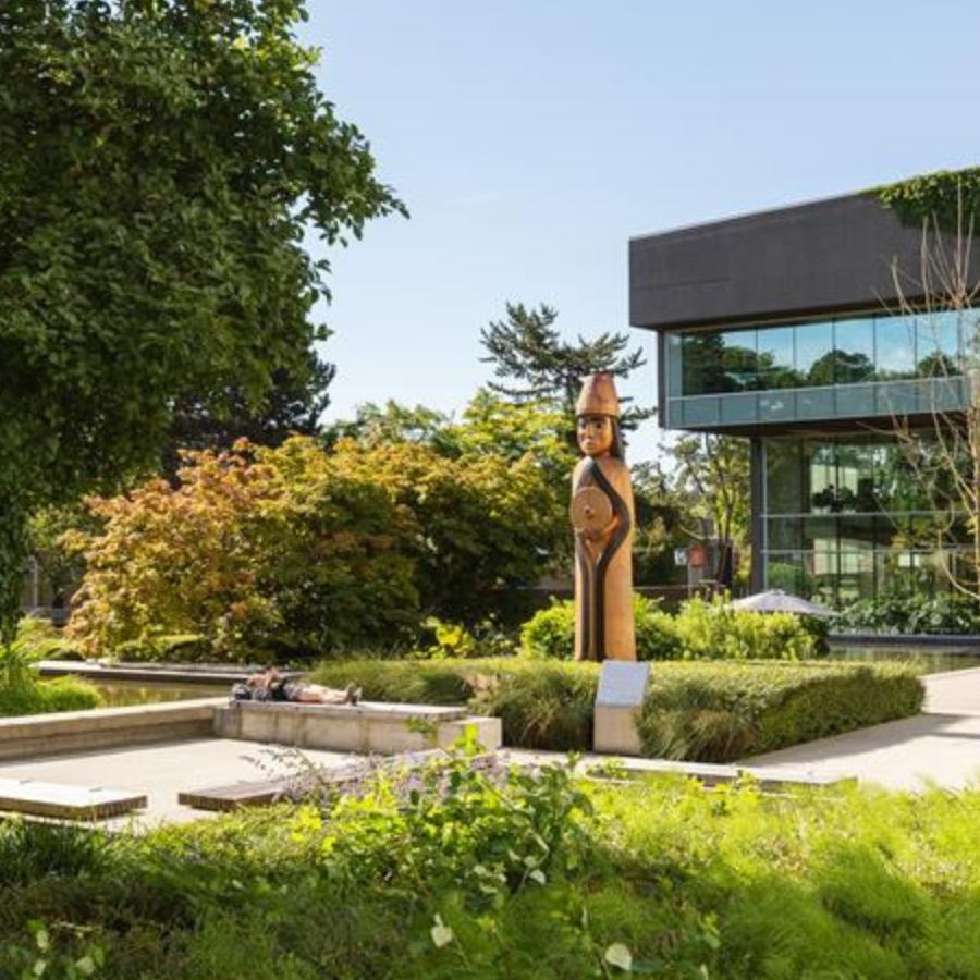 A shot of the Langara Musqueam houst post on the main campus.