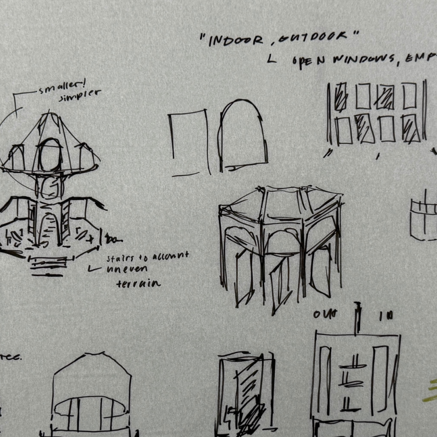 Hand sketches of architectural elements on white paper.