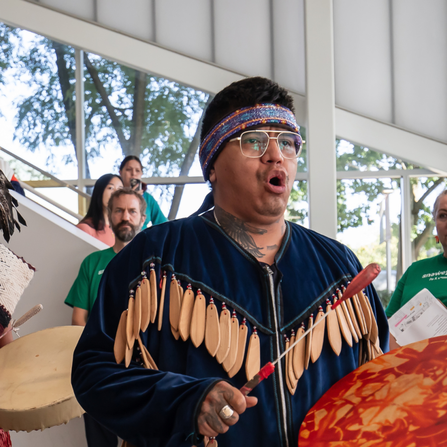 Members of Tsatsu Stalqayu (Coastal Wolfpack) kicking off 2025 NDTR events at Langara College.