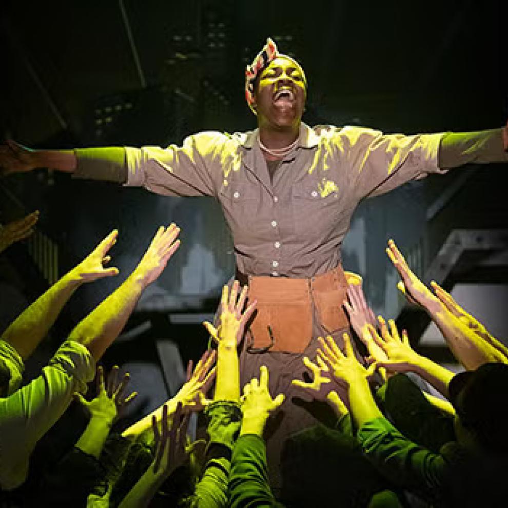 Ivy Charles performs in Urinetown at Langara's Studio 58. Photo by Emily Cooper.