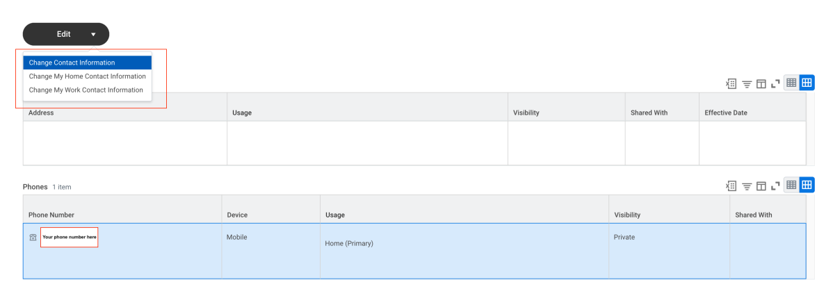 workday menu with drop down 