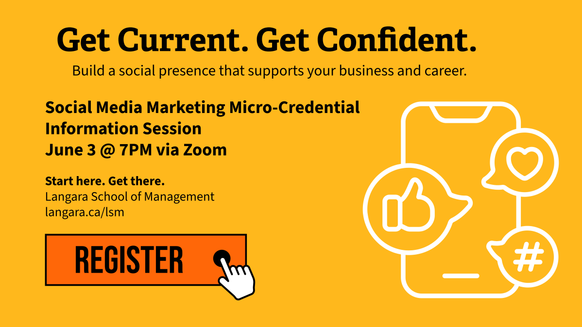 Graphic highlighting Social Media  Marketing microcredential Get Current. Get Confident.
