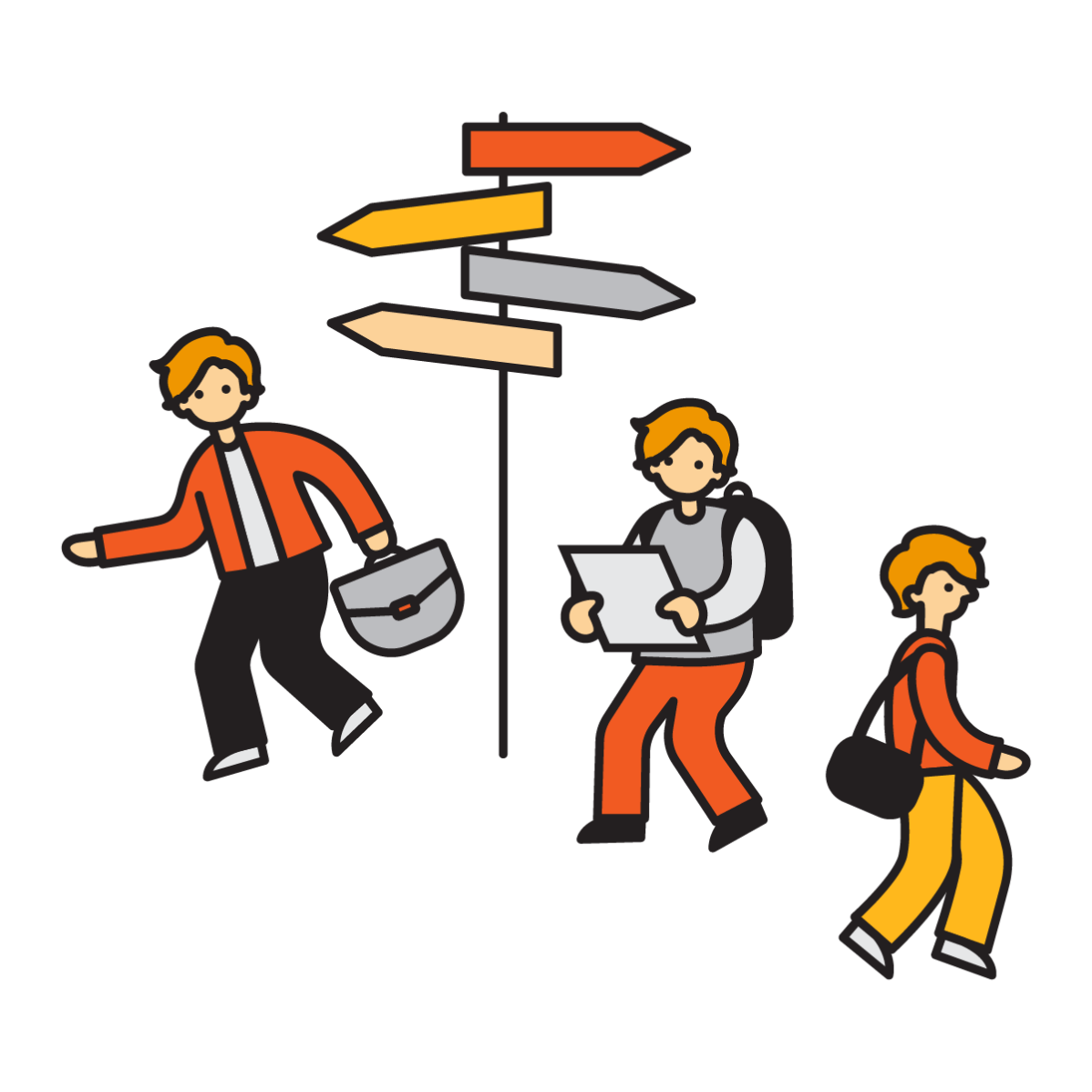 Illustration of a student exploring different directions.