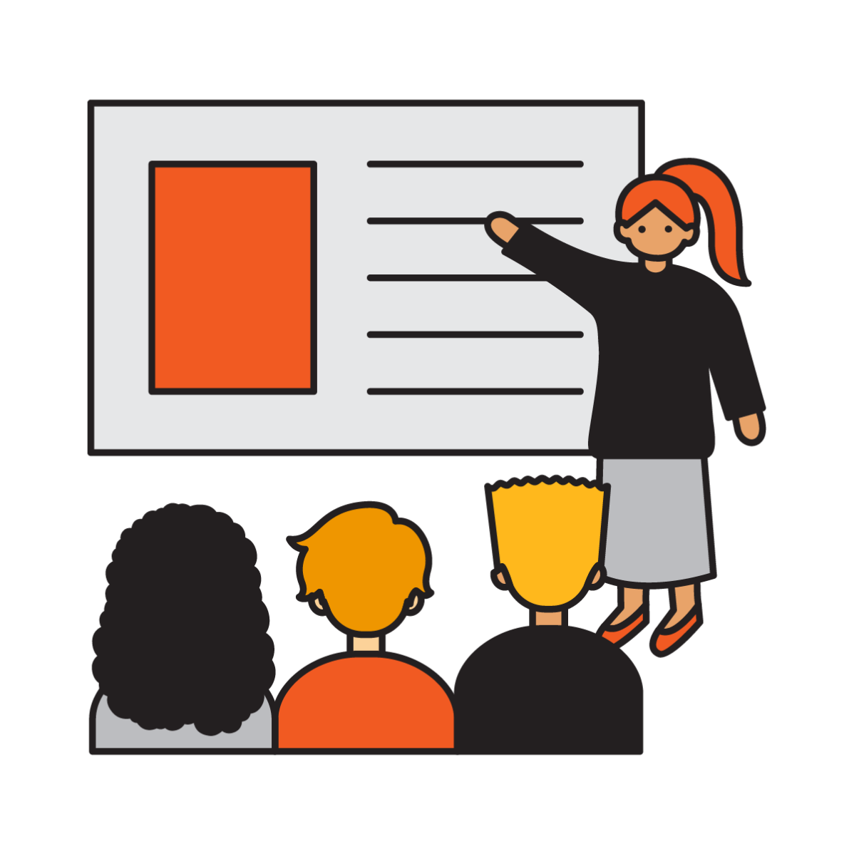 Illustration of a teacher explaining a lesson to students