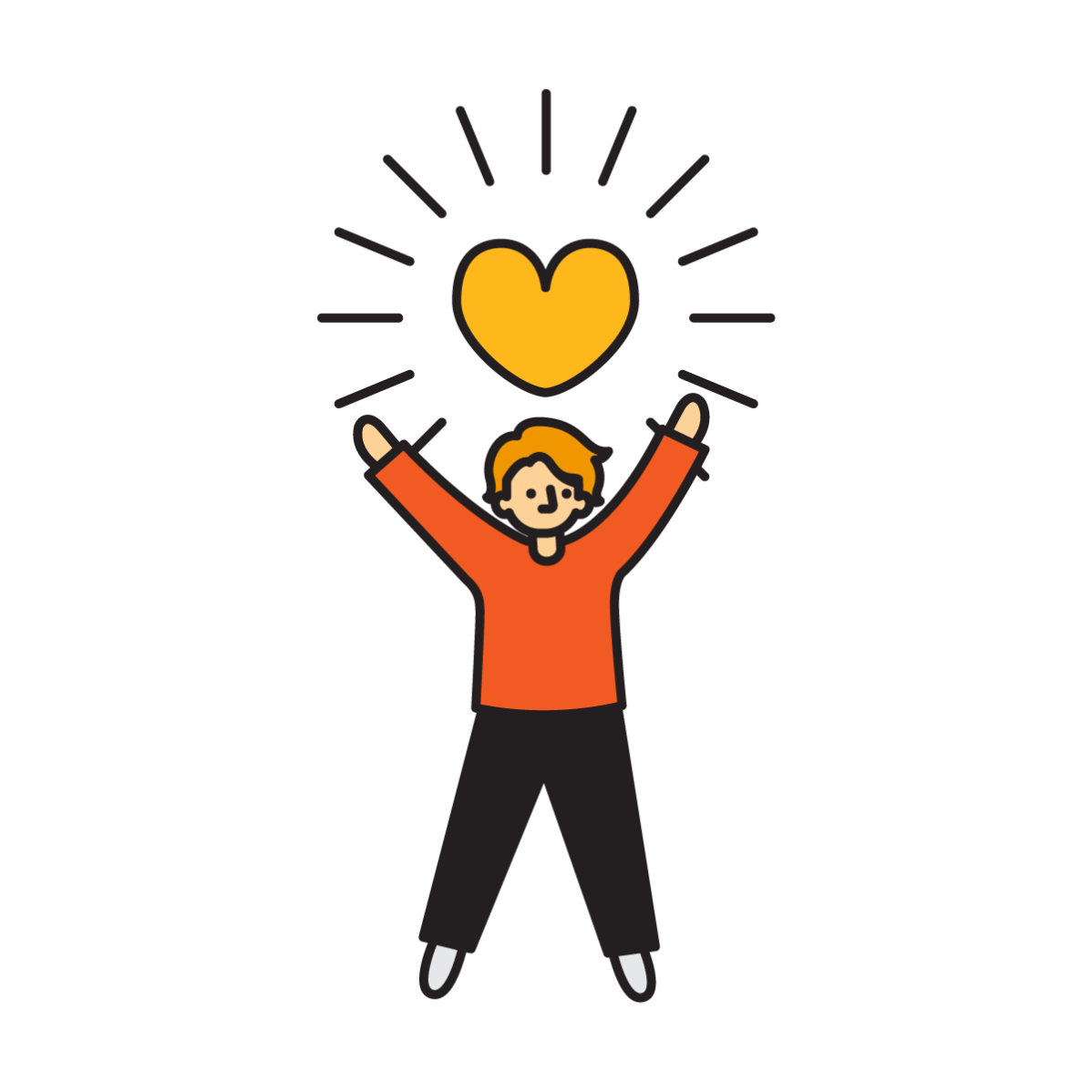 illustration of a student jumping with a glowing heart.