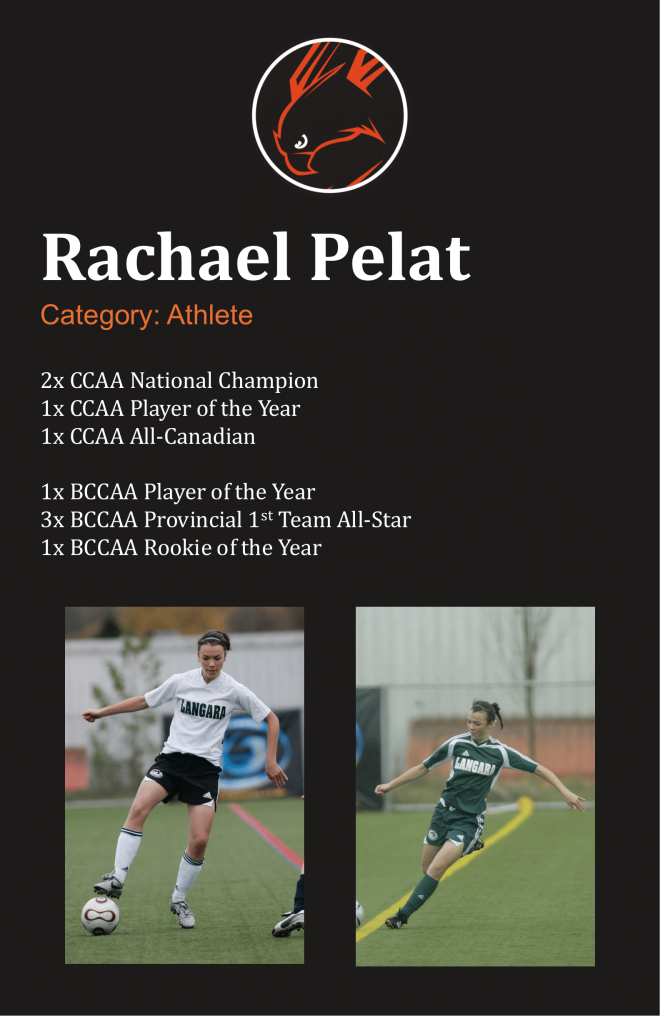 Graphic with two images of Rachael Pelat and his career highlights and statistics.