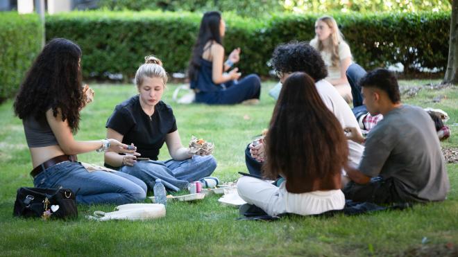 Students Eating Lunch Outside