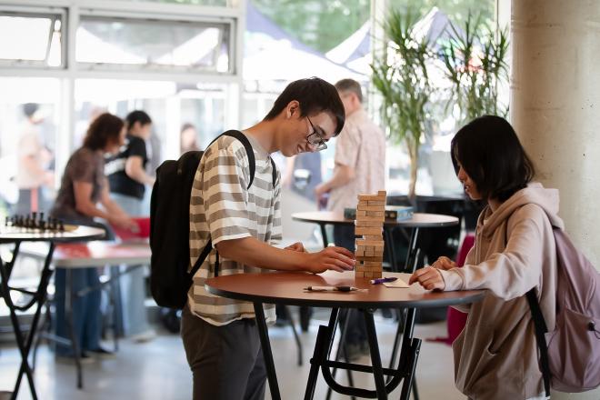 Students Playing Jenga