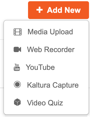 Screenshot of add new menu in Brightspace my media