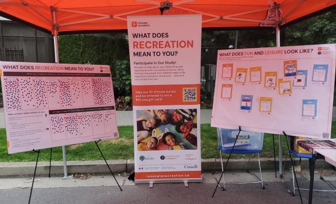 Presentation boards by the IDEAs research team at a community event in Brentwood.