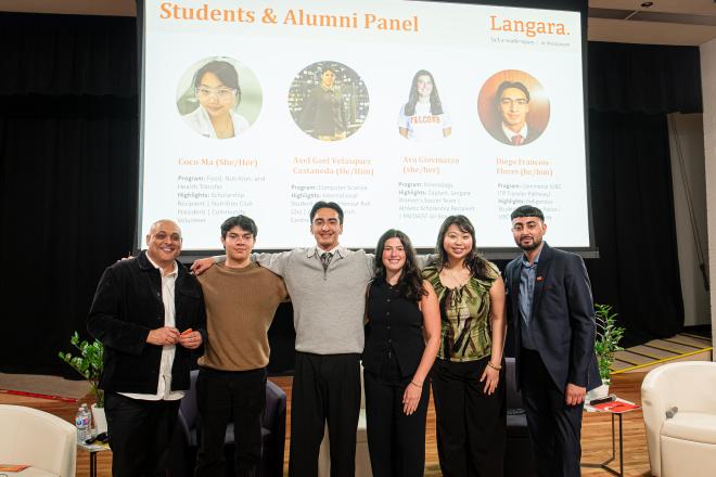 LangaraFest 2026 student panellists with Yusuf Varachia and Ramanpreet Singh.