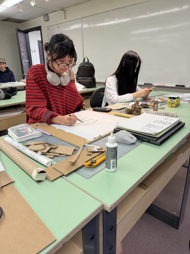 Design Formation students working on manual construction in the studio.