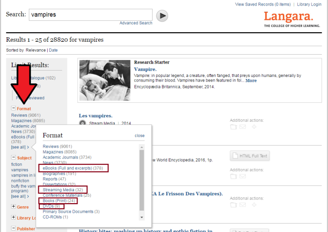 Screen shot from keyword search for 