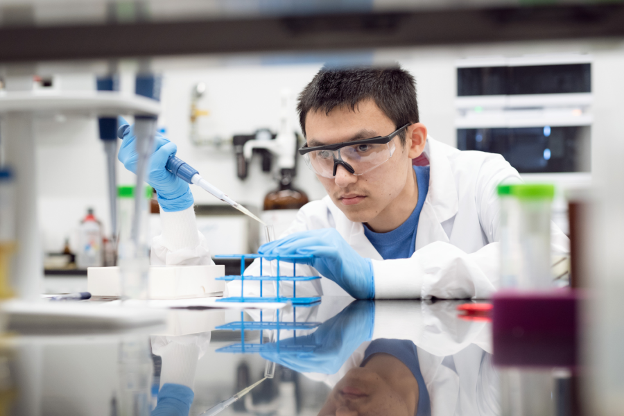 Student researching in a lab