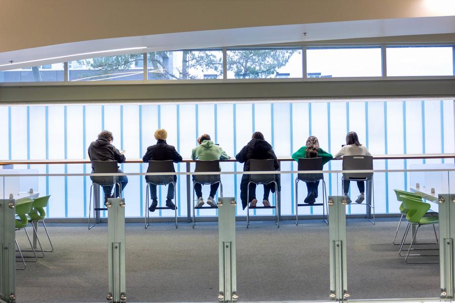 Students at the library studying 