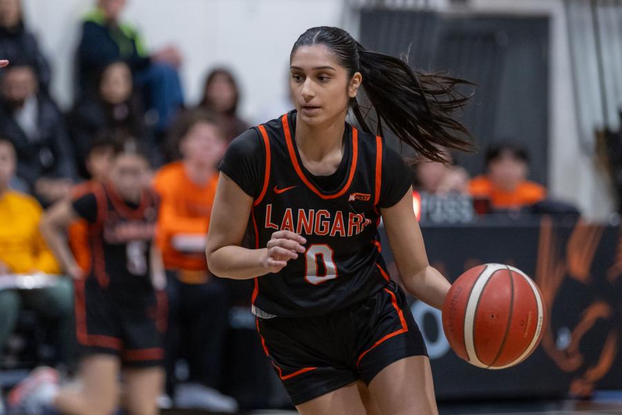 Falcons women's basketball player on court