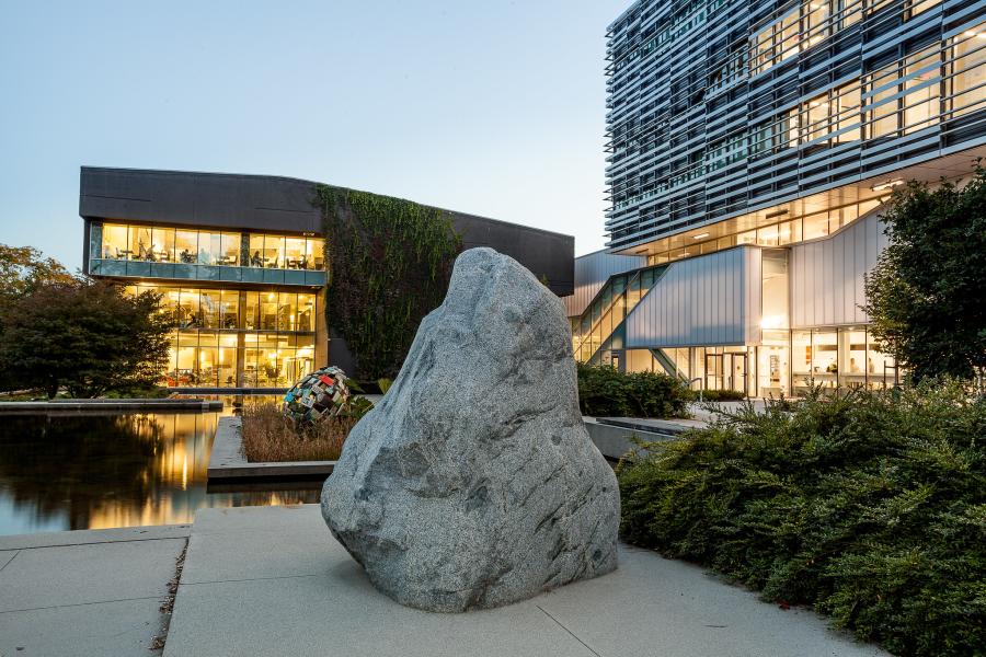 Rock near pond outside Langara College
