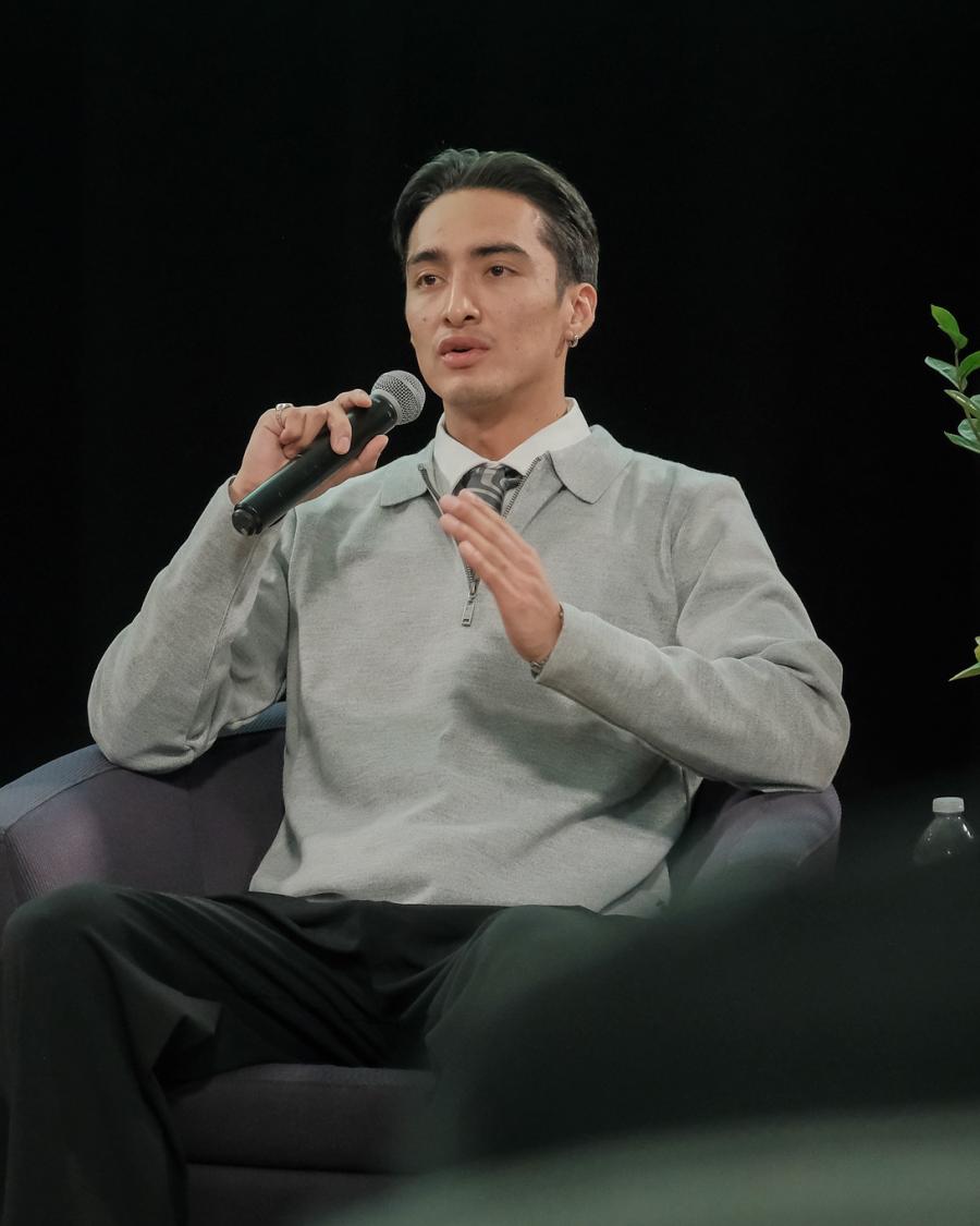 Student Diego Francois-Flores speaking at a panel during LangaraFest 2026.
