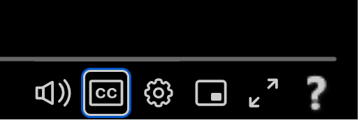 Screenshot of Kaltura player with closed captions button focused